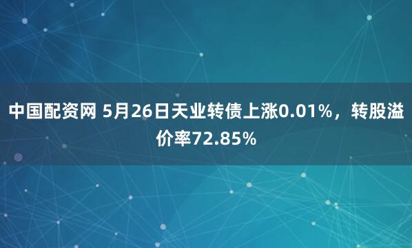 中国配资网 5月26日天业转债上涨0.01%，转股溢价率72.85%